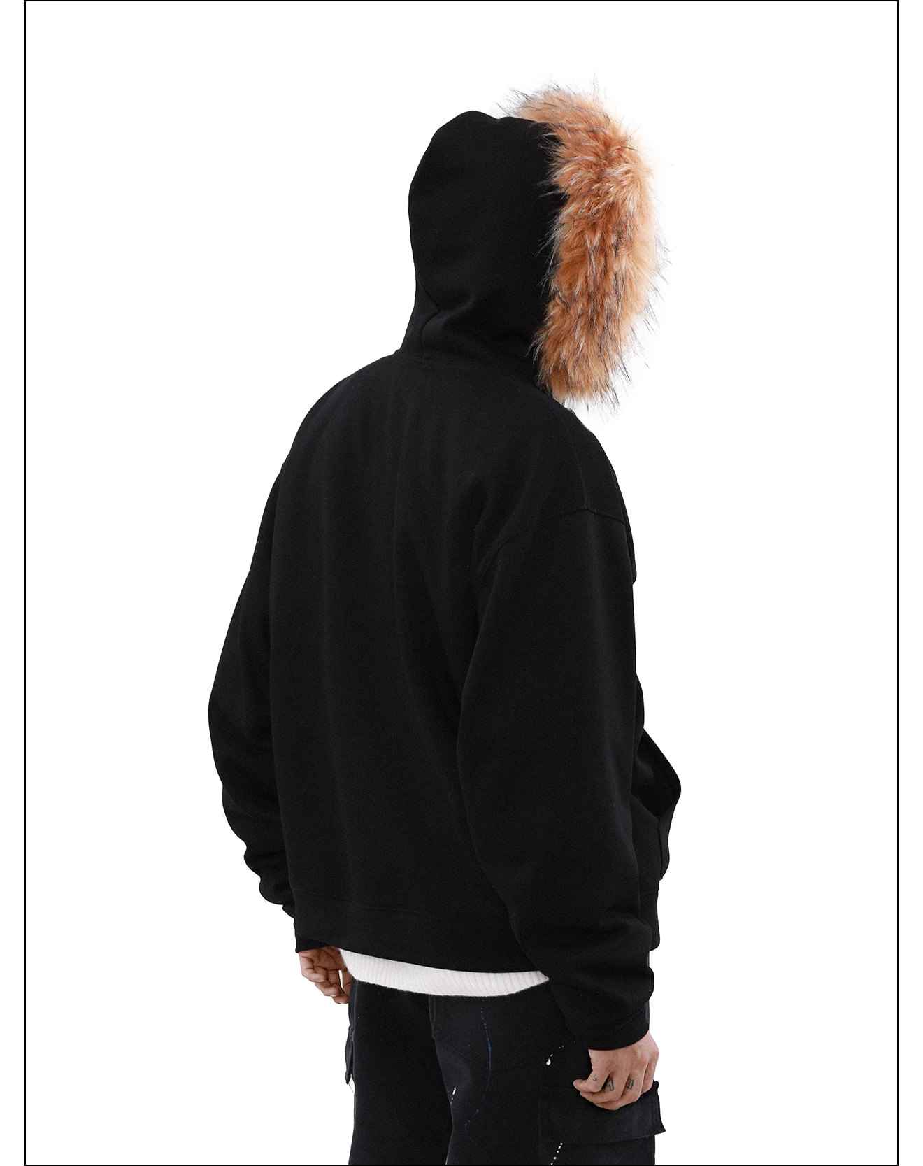 American Fashion Trendy Design Lace-Up Fur Collar Hooded Sweatshirt Stylish Winter Fleece Zipper Cardigan Jacket for Men