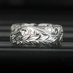 Personality Vintage Plant Patterns Silver Color Ring Women/Men Couple Anniversary Gift Trendy Jewelry