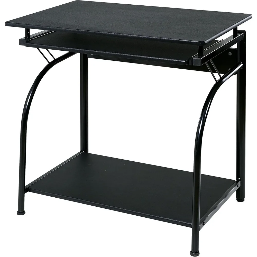 Modern Computer Desk with Keyboard Tray and Shelves, Black Office Desk for Home Workspace