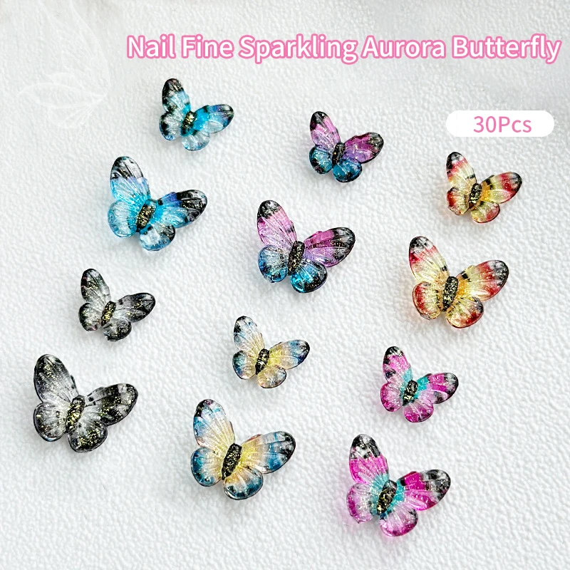 30PCS 3D Acrylic Butterfly Nail Art Charms Parts Glitter Accessories For Manicure Decor Nails Decoration Supplies Material Tool