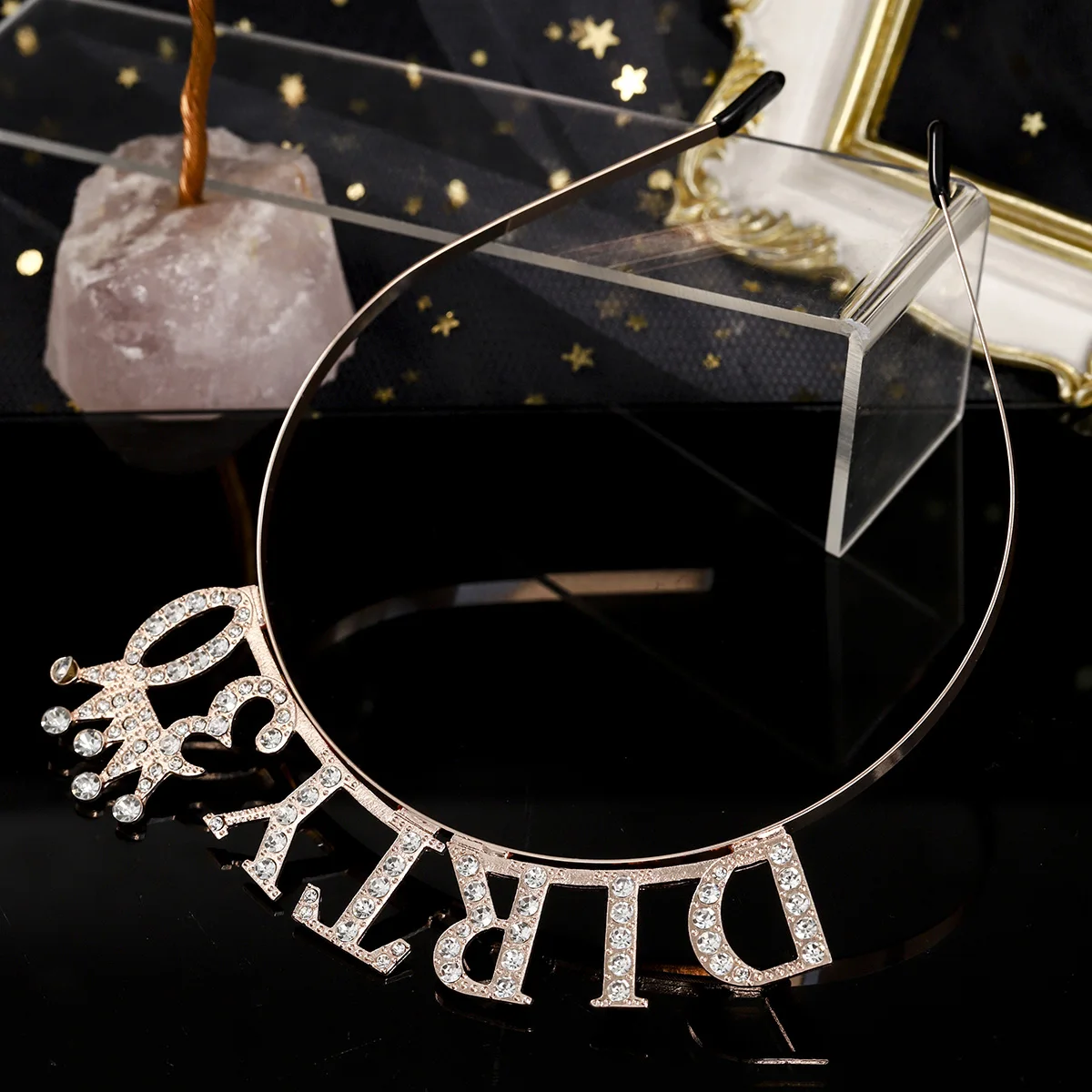 Glänzendes Strass-Stirnband mit englischen Buchstaben „Alles Gute zum Geburtstag“ für Frauen, Zinklegierungsmaterial, Party-Schmuck, beliebtes Haar-Accessoire – Detail 25
