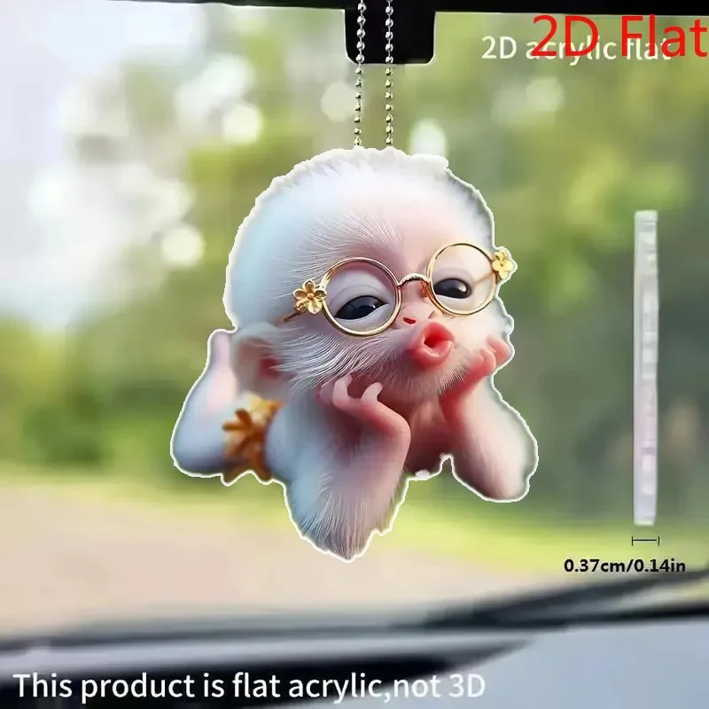 2D 1pcs Monkey Acrylic Car Mirror Charm, Cute Keychain & Backpack Pendant Gift