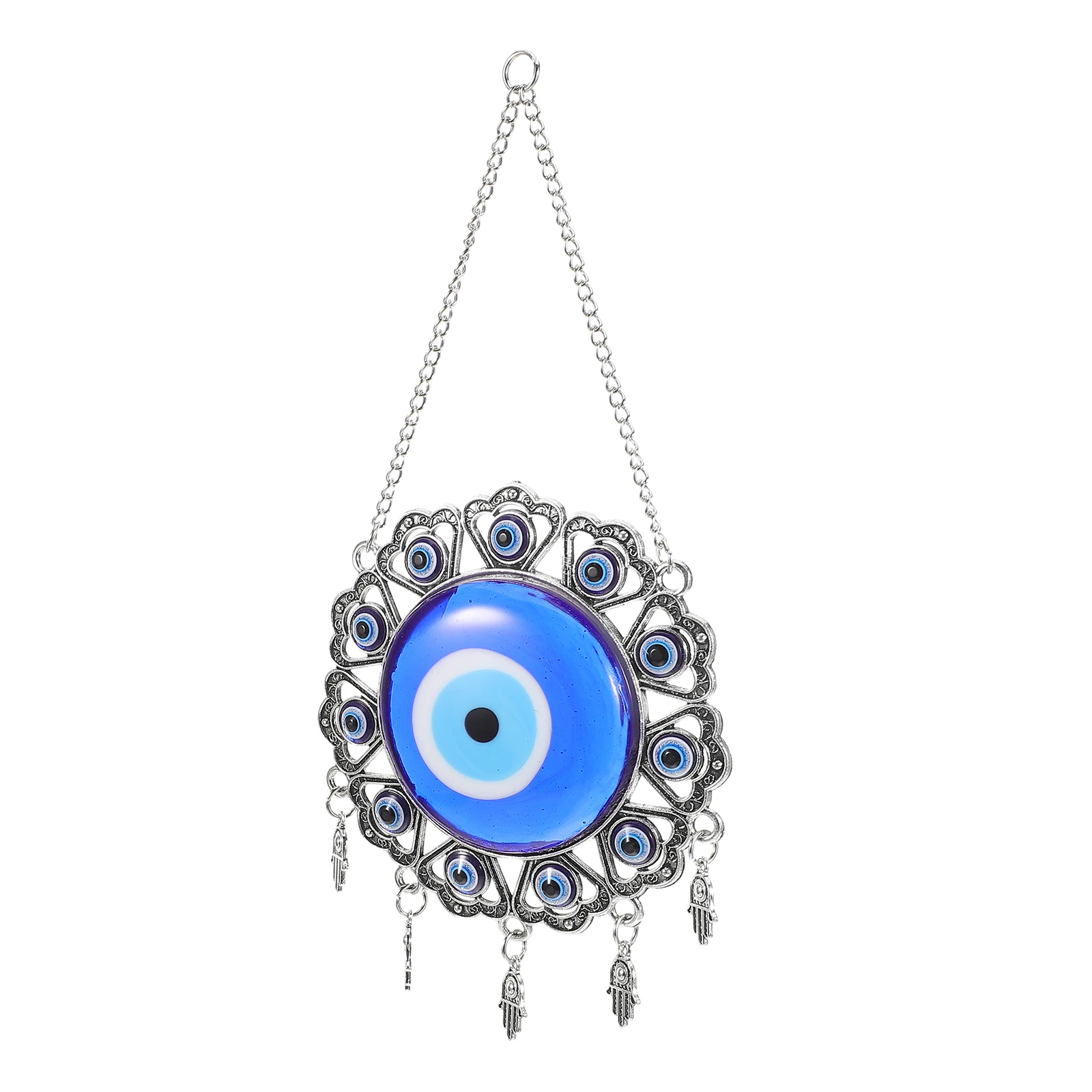 

Blue Evil Eye Car Ornaments Silver Metal Charm Retro Style Rear View Mirror Hanging Accessories Lucky Protection Amulet Car