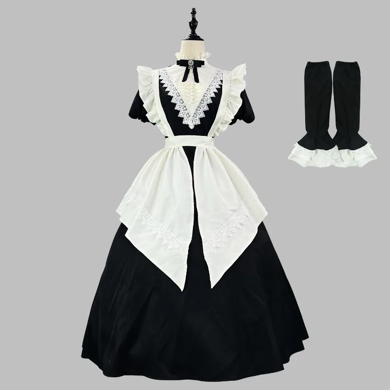 

Cross-border New Products Gothic Nun Black Long and Short Op-sleeved Apron Wears More Maid Outfits Halloween Maid Outfits