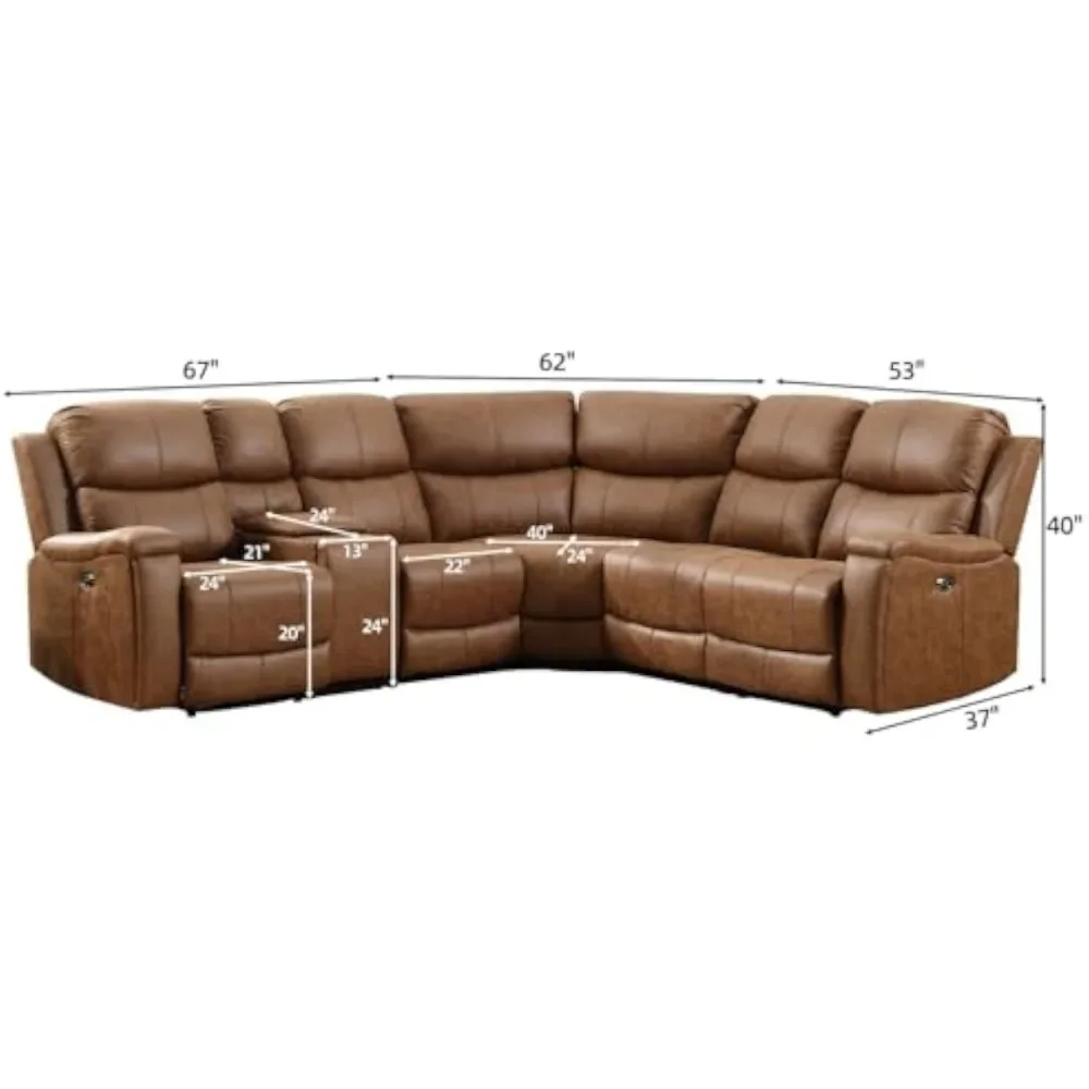 Recliner Sofa Set Corner Sectional Couch, Storage Console and Hidden Cup Holders, Power Reclining Sectional Couches, Recliner