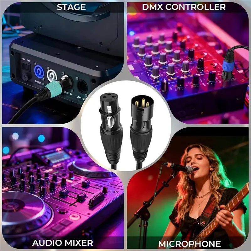 AS95 XLR Microphone Cable 3Pin Male to Female 10ft DMX512 Cable for Mic Mixer Band Stage