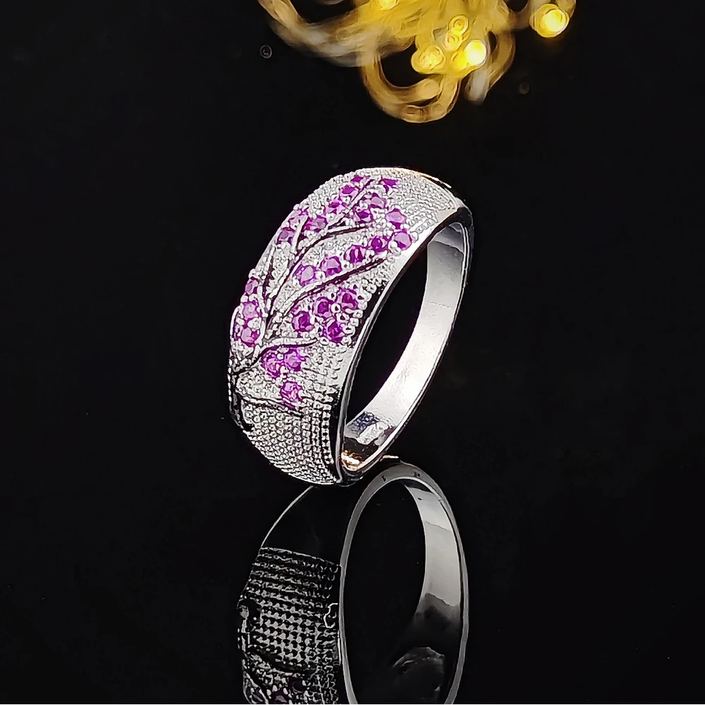 Luxury Branches Tree Pink Silver Color Engagement Ring for Women Anniversary Gift Jewelry Bulk Sell R6165