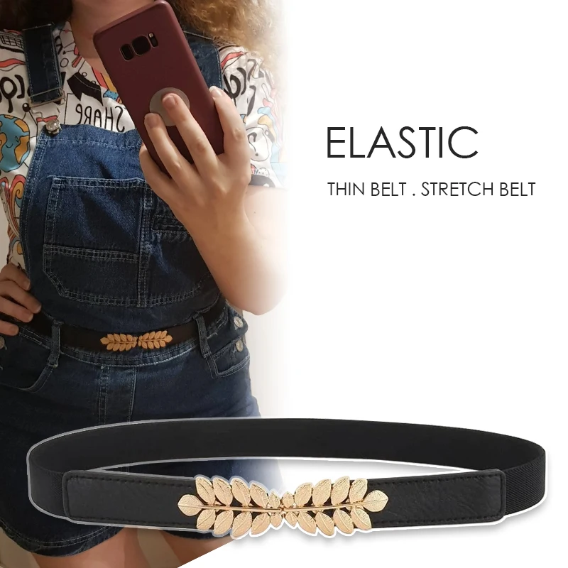 Fashion Designer Thin Elastic Belts For Women High Quality Female Dress Black Corset Belt Leaf Waistband Stretch Cummerbunds