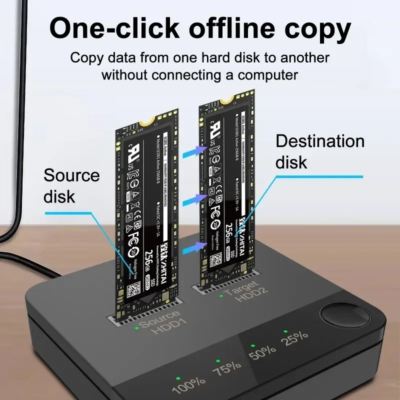 USB 3.1 C타입 to M.2 SATA 듀얼 베이 SSD 인클로저, 외장 하드 디스크 복사기, 하드 드라이브 도킹 스테이션, M2 HDD SSD 리더기