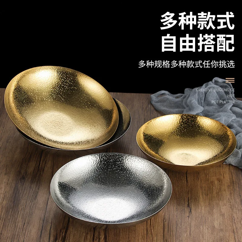 Korean stainless steel round bowl Golden household fruit saladl Deepened vegetable Soup bowl Salad  Western