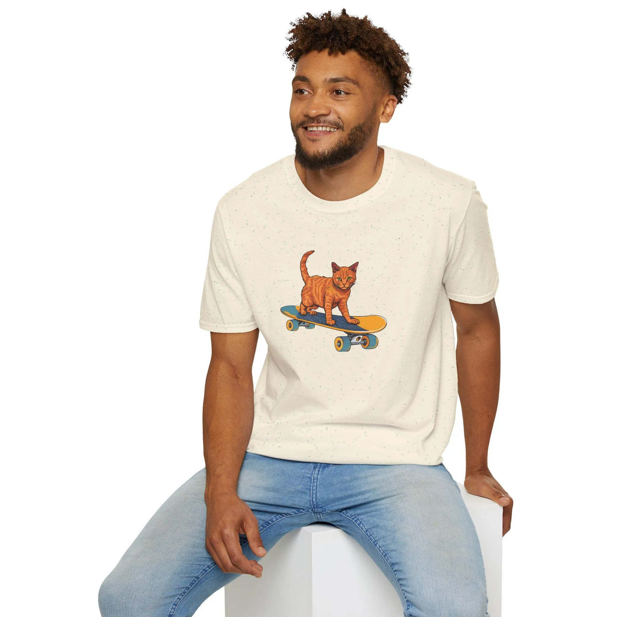 

Skateboard Cat T Shirt Cool Orange Crazy Skate Punk Kitten Softstyle