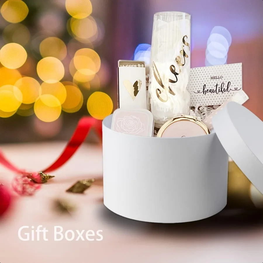 Runde Geschenkboxen mit Deckel, Blumenboxen für Arrangements, weiße runde Boxen, 4er-Set, ineinander steckbare Geschenkboxen mit Deckel für Blumen, Ar