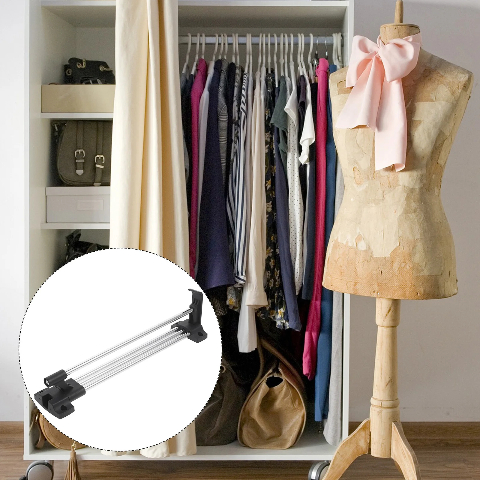 

Expandable Stainless Steel Closet Rod Retractable Clothes Hanging Bar Heavy Duty Wardrobe Extender Rod for Organizing Clothes