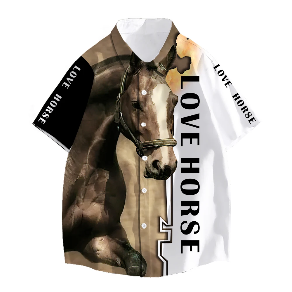 SONSPEE Love Horse 3D Printing Hawaiian Shirt Beautiful Horse Graphic Hip Hop Shirt Fashion Short Sleeve Harajuku Animal Tops