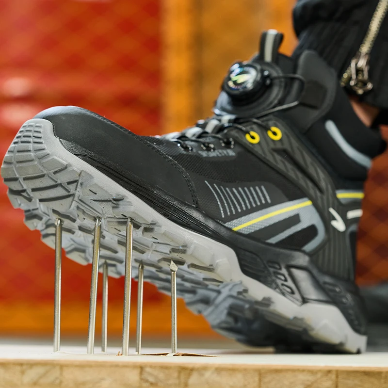Rotated Button New Men Safety Shoes Steel Toe Sneaker Anti-smash Stab Proof Work Safety Boots Man High Top Construction Footwear