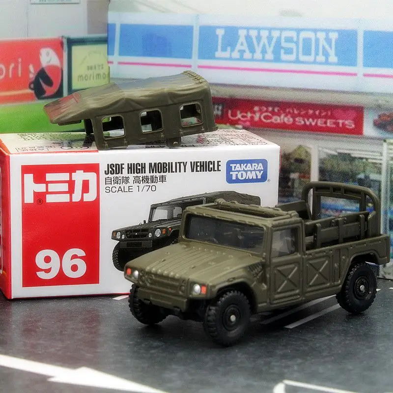 TAKARA TOMY Tomica กล่องสีแดงและสีขาว 96 จําลอง Self-Defense Force สูงยานยนต์รถจี๊ปของเล่นเด็กของขวัญ