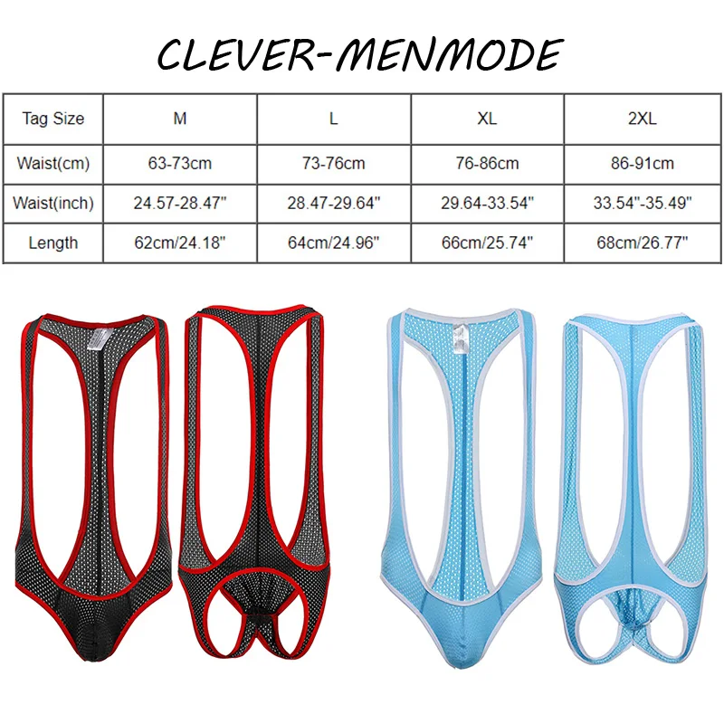 CLEVER-MENMODE Men\'s Sexy Bodysuit Bulge Penis Pouch U Convex Jumpsuit Backless Open Butt Suspender Undershirt Exotic Lingerie