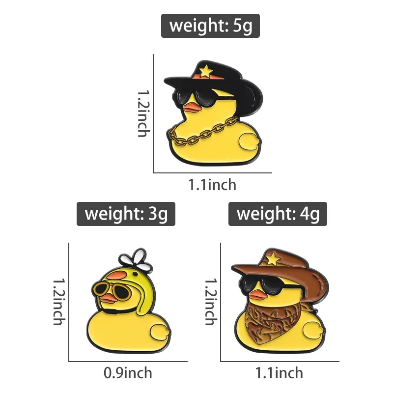 3PCS/SET Western Cowboy Duck Enamel Pins Cool Glasses Cowboy Hat Animal Brooches Shirt Lapel Badge Cute Duckling Wholesale