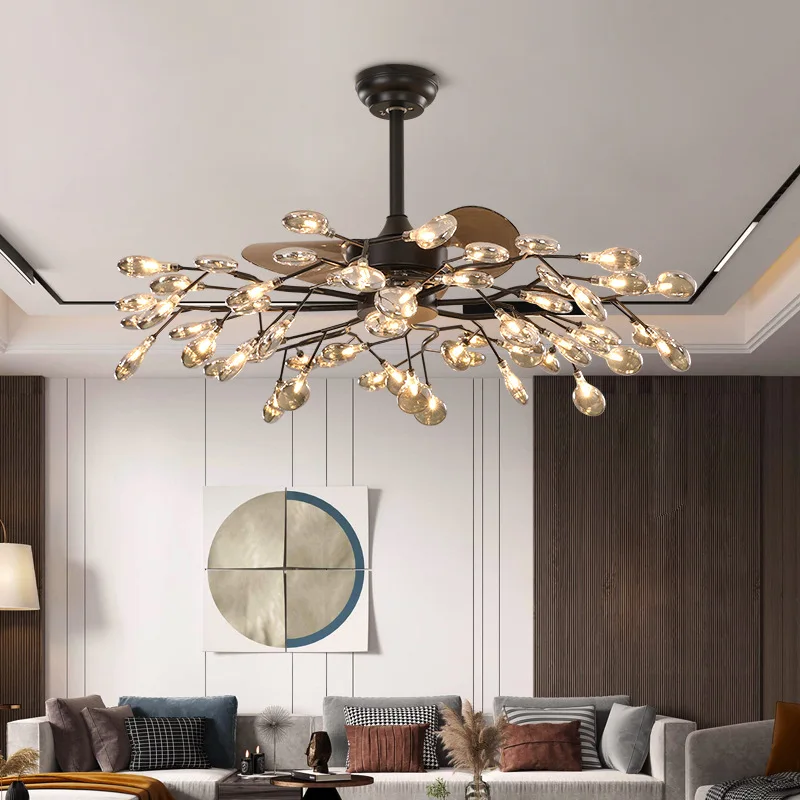 Starry Sky Ceiling Fan Light Invisible Luxury Branch Light with Remote Control Modern LED Gold Home Living Room 42 inch Fan Ligh