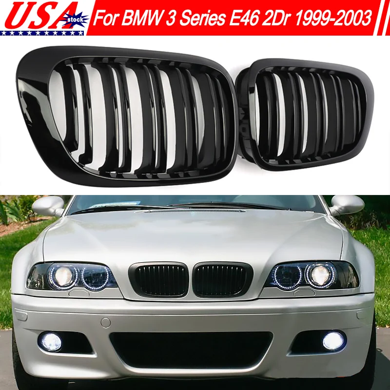 

Front Grill For BMW 3 Series E46 323i 328i 330Ci 1998-2004 Glossy Black Dual Line Kidney Grille Compatible M 2 Doors