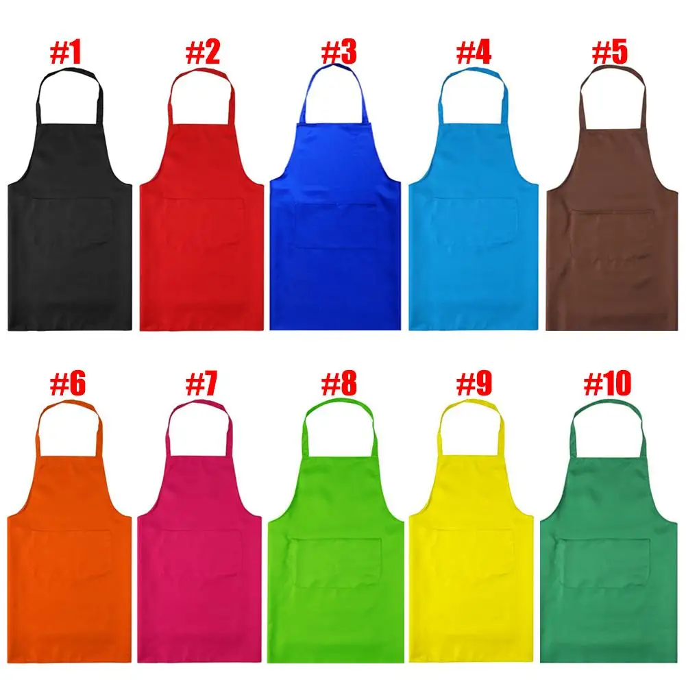 Polyester+ Cotton Blend Sleeveless Apron Black Red Coffee Orange Anti-wear Cooking Kitchen Bib Women Men Aprons With Big Pocket