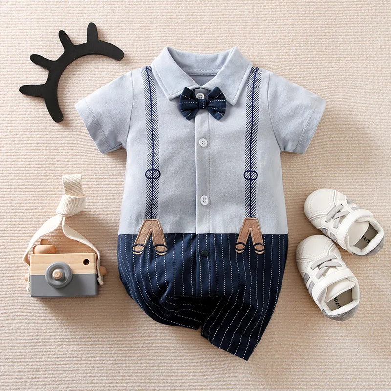 Newborn Clothing Handsome Gentleman Backband Cotton Comfortable And Soft Boys And Girls Summer 0-18 Short Sleeve Baby Bodysuit