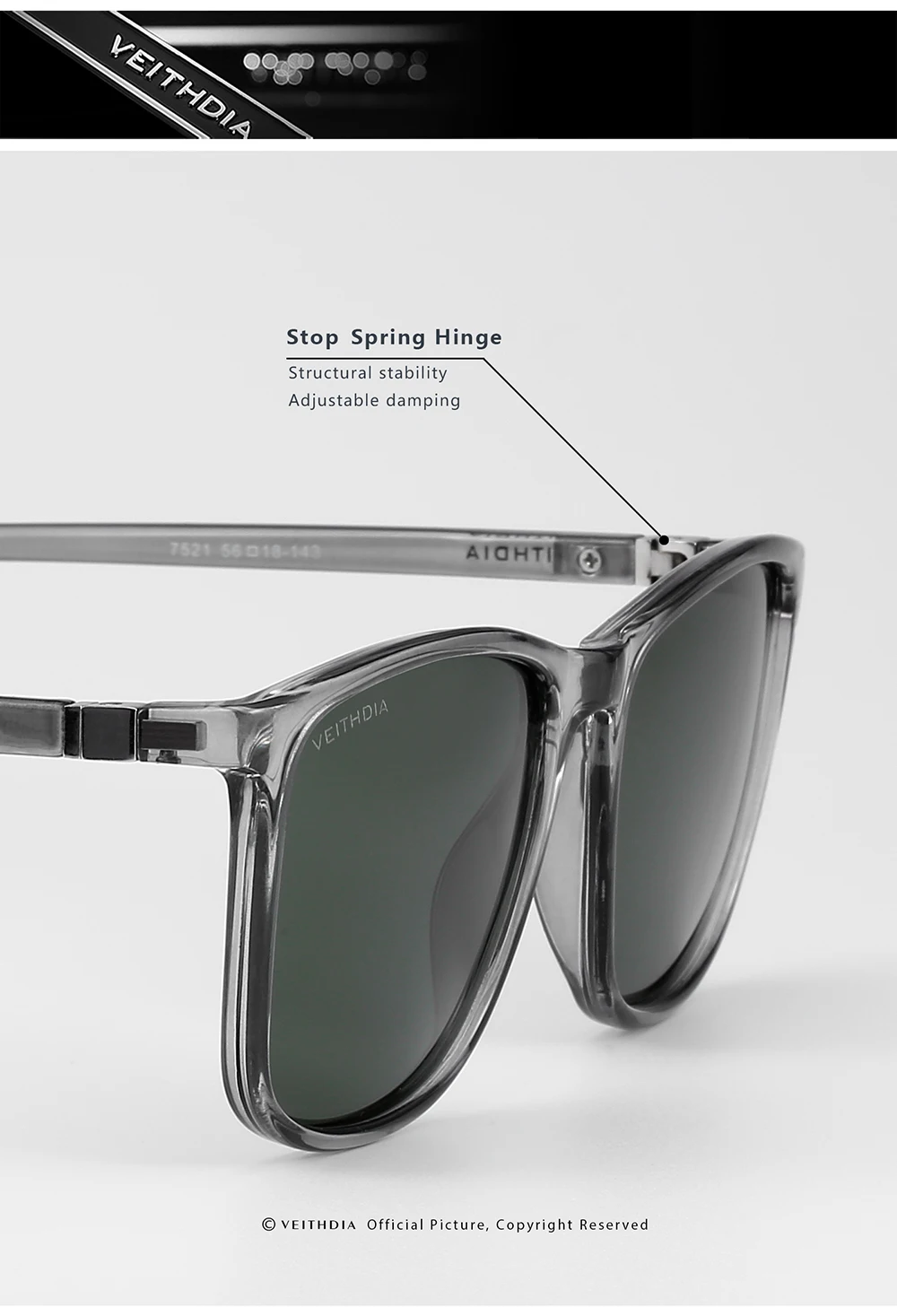 VEITHDIA Marke Männer Frauen Sonnenbrille Unisex Retro TR90 Sonnenbrille Polarisierte UV400 Objektiv Vintage Brillen Sonnenbrille Für Männliche 7521 – Detail 10