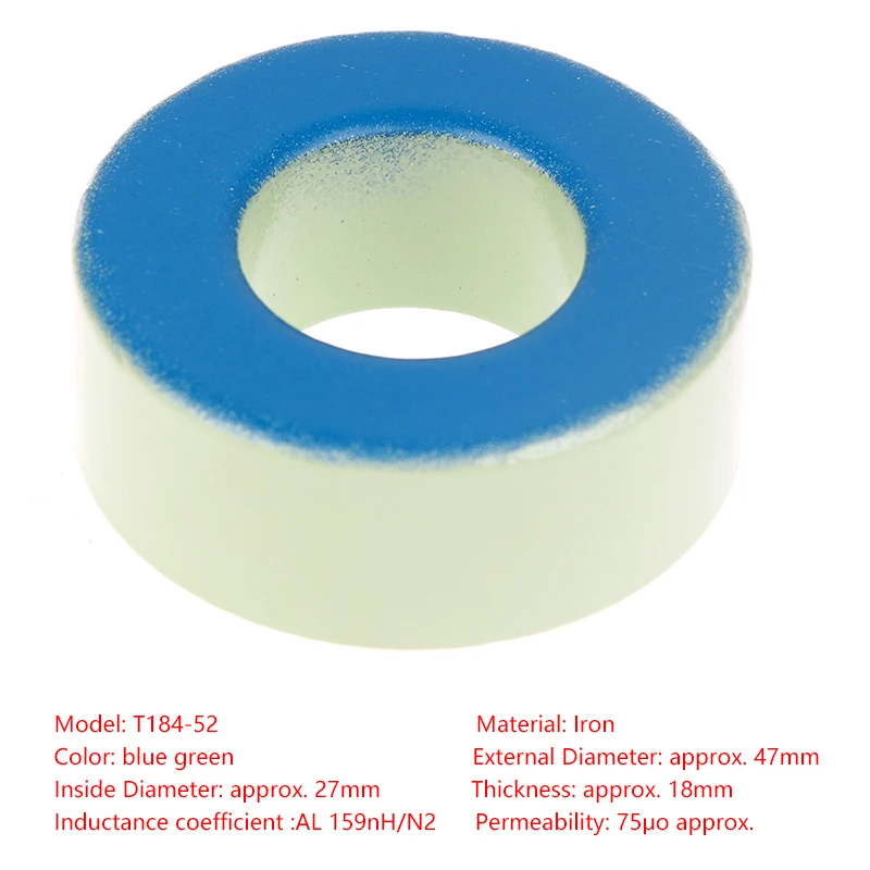 1Pcs  47*24*18mm T184-52 Ferrite Ring Core for Inductor Blue Green Iron Powder Core