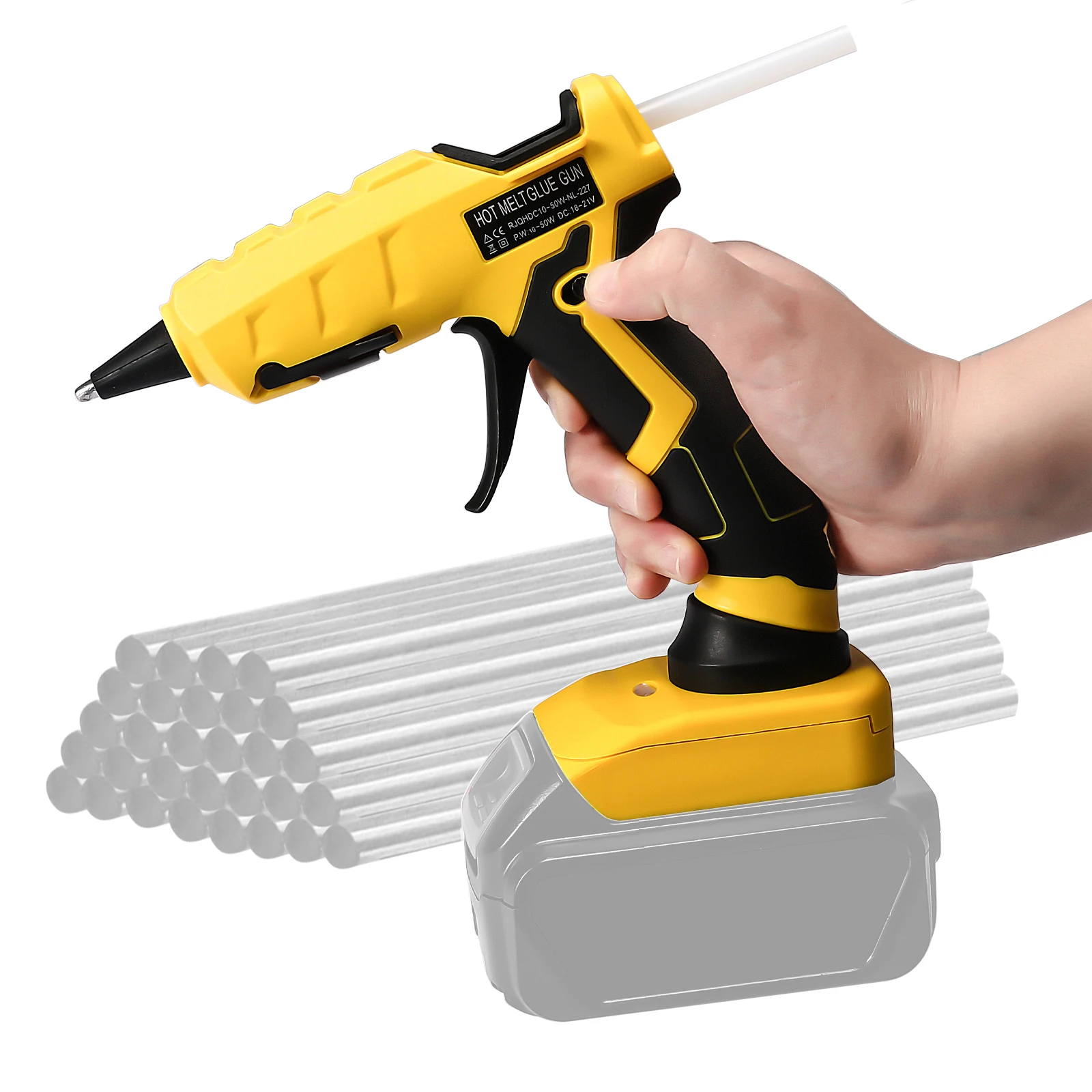 

50W Cordless Hot Melt Glue Gun for Dewalt 20V Battery with 30pcs 7mm Glue Sticks Electric Repair Power Tool (No Battery)
