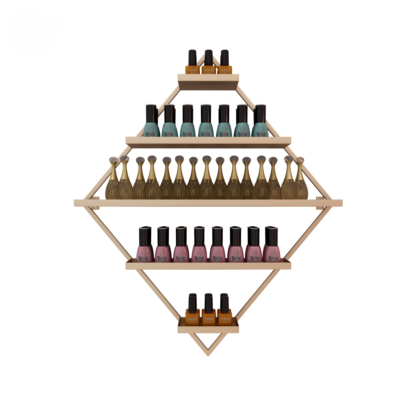 

Diamond Shape Nordic Golden Nail polish shelf Set Nail Shop Display Stand Wall Hanging Cosmetics Shelf Nail Polish Display Rack