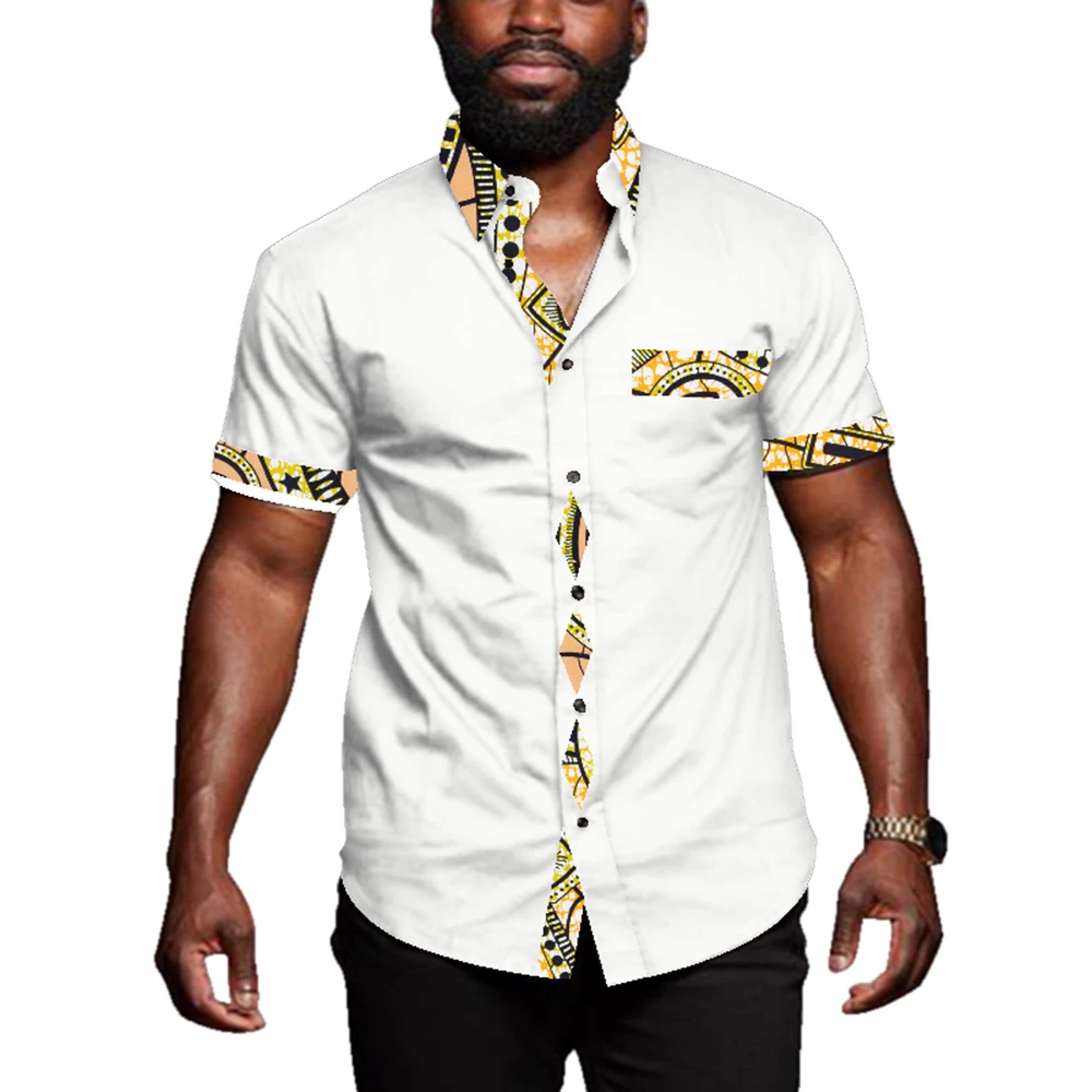

African Clothes for Causal Party Men Short Sleeve Shirts Tops Dashiki Men Riche African Print Top Shirt for Men WYN723