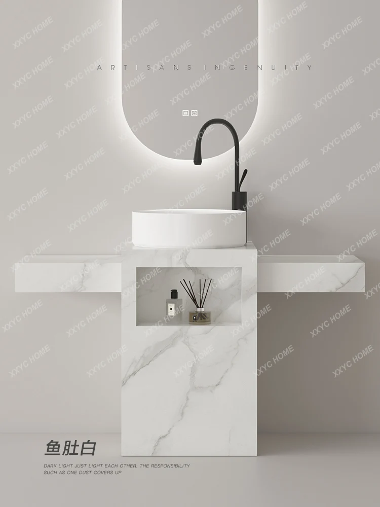 Stone Plate Wash Basin Integrated Floor Type Washbasin with Storage Stand