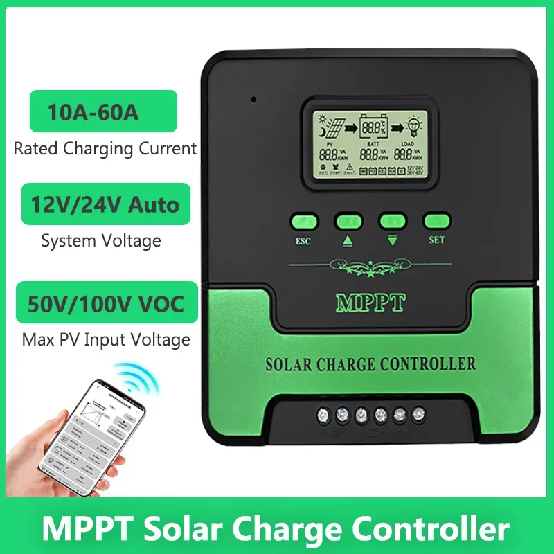 

Solar Charge Controller MPPT with WiFi 60A 50A 40A 30A 20A 10A Solar Panel Charge Regulator 12V 24V Battery PV Input 100VOC