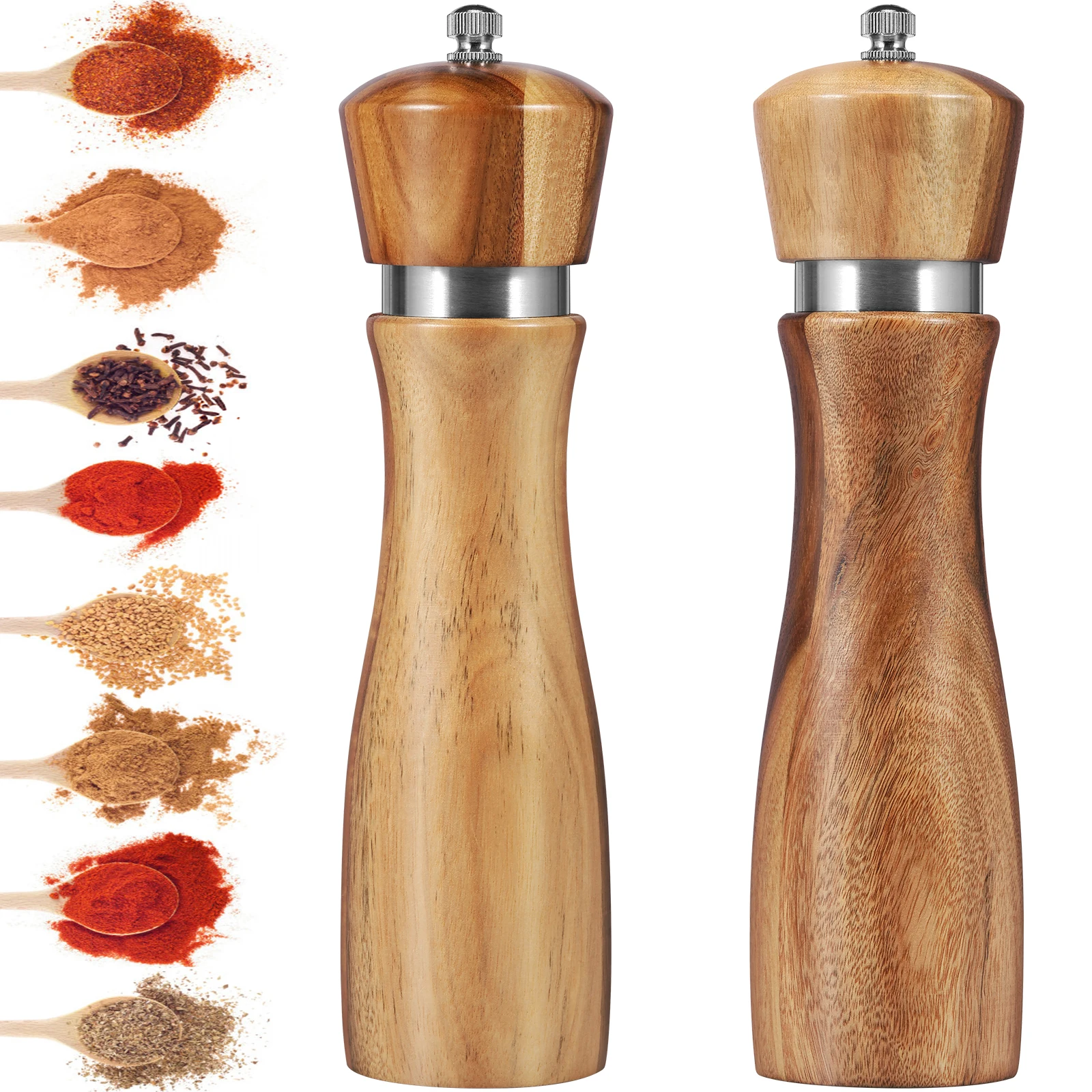 6/8Inches Salt and Pepper Grinder Sets Pepper Mill Manual Freshly Ground Seasoning Bottle Ceramic Core Solid Wood Pepper Grinder