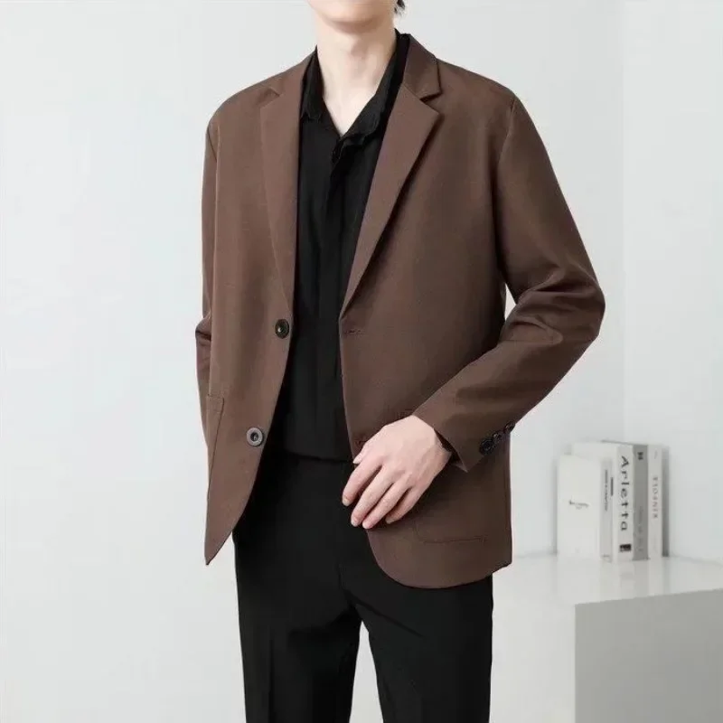 Brown Oversize Plus Big Size Jacket for Men Long Man Suits and Blazers Coats Fashionable Fashion 2024 New in Simple Breasted