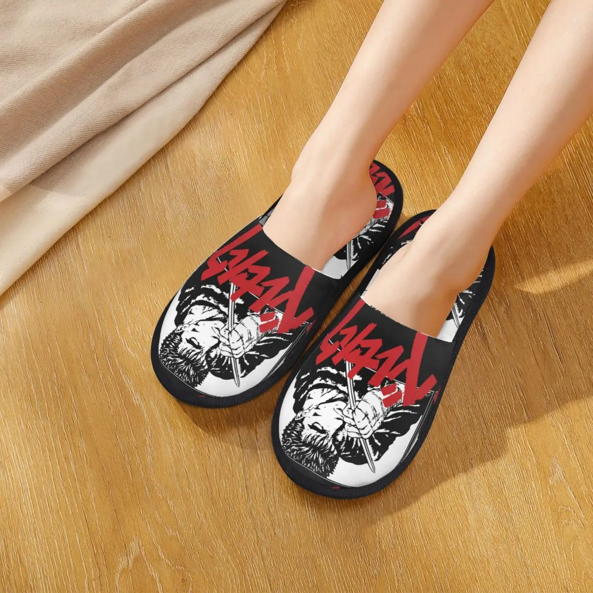 Berserk Guts Swordsman Furry Slippers Non Slip Japanese Manga Anime Cozy Memory Foam Slides Living Room