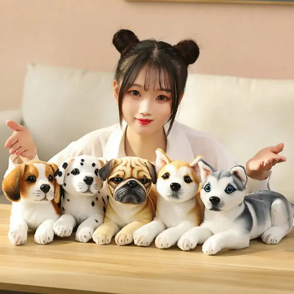 Soft Cute Dog Plush Doll Lying Akita Husky Simulation Dog Plush Toy Shar Pei Beagle Sheepdog Plush Pillow Room Decoration