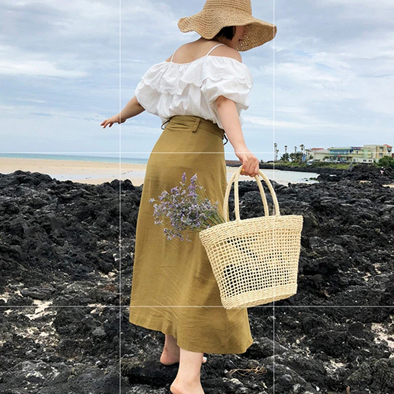 La nuova borsa di paglia fatta A mano A scacchi in rete Wisp borsa da donna con tessitura Casual offre un regalo ad un amico