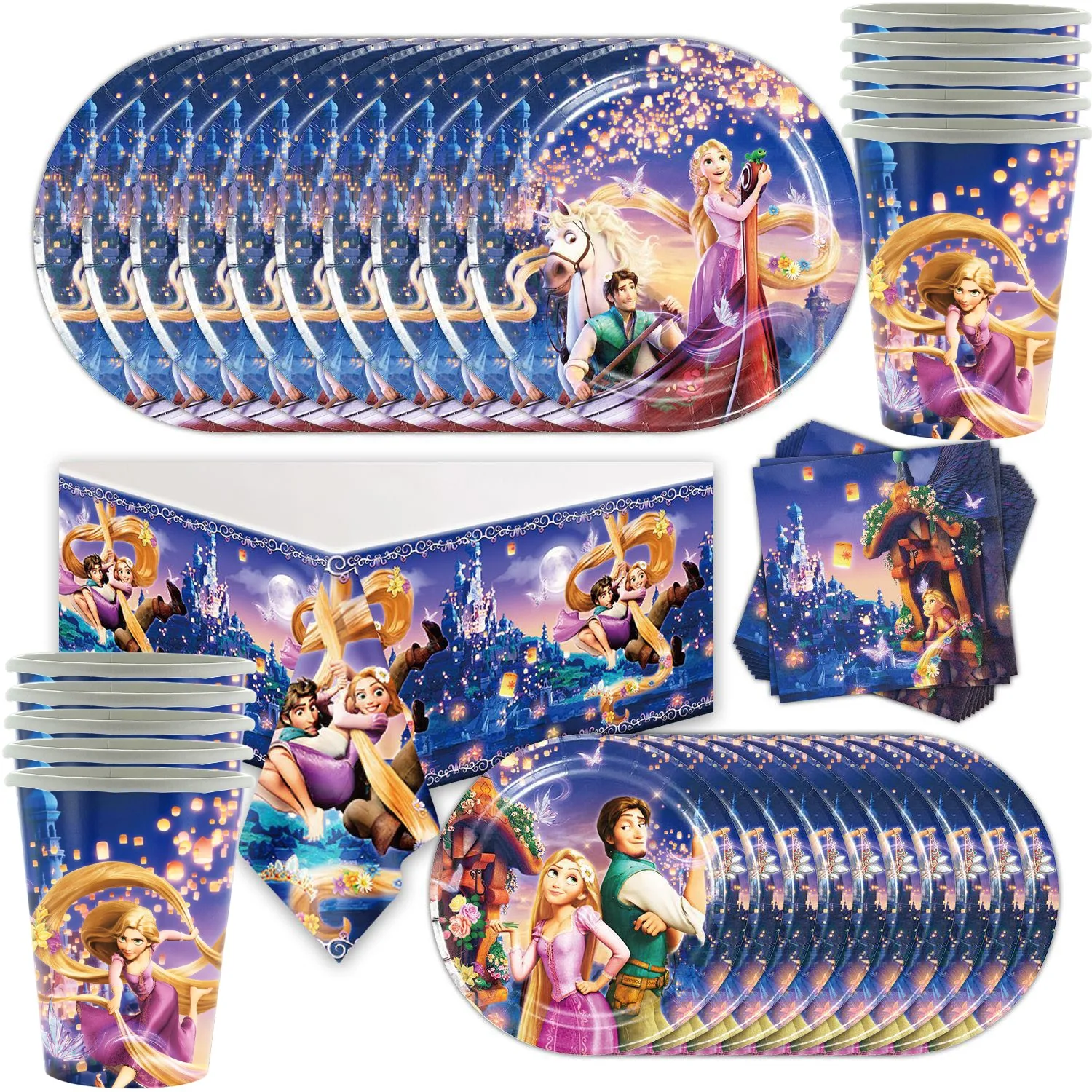 51pcs Tangled Rapunzel Princess Party Decorations Disposable Tableware Set Kids Girls Birthday Party Decor Baby Shower Supplies