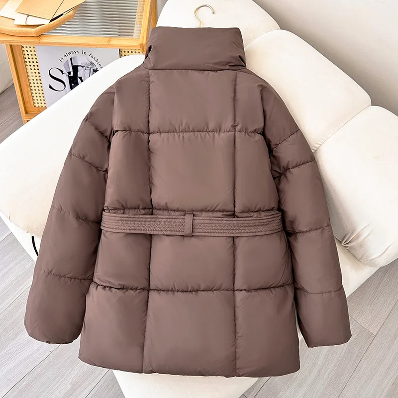 Thick Loose Parkas Women Fashion Solid Covered Button Coats Women Elegant Tie Belt Long Cotton Jackets Female Ladies