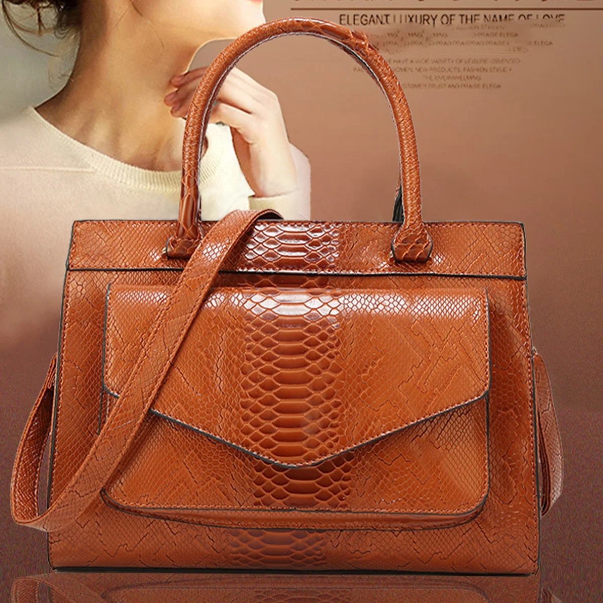 Stylish alligator pattern simple oil wax skin simple atmosphere shoulder bag fashion bag