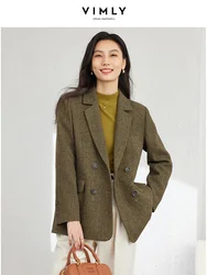 VIMLY Women's Simple Wool Blend Blazer Autumn Winter Lapel Collar Woolen Coat Suit Jacket Office Lady New Casual Outerwear