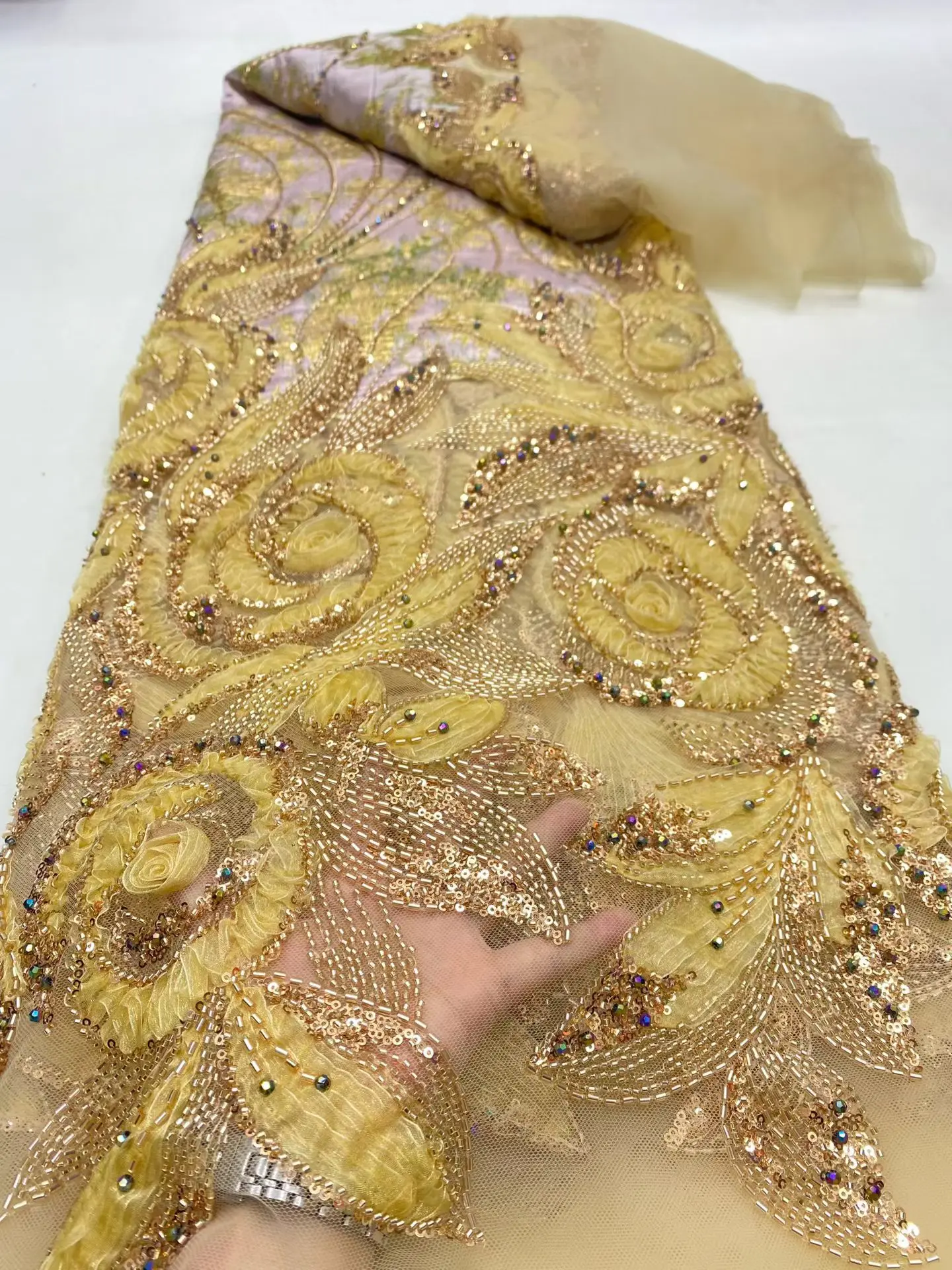 

Африканская сетчатая кружевная ткань с бисером, для шитья, одежды, блесток, тюля, свадебных платьев, вышивки, ткани по метрам, поделки, 5 ярдов