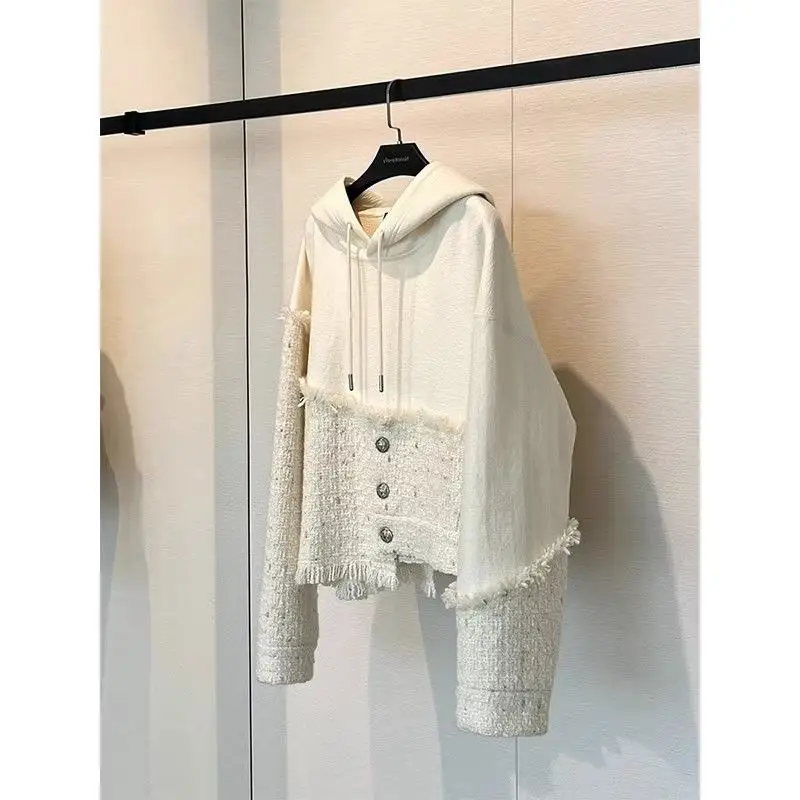 Chic Hoodie Patchwork Tassel Autumn Winter Korean Fashion Pullover Women Long Sleeve Loose Sweater 2023 New