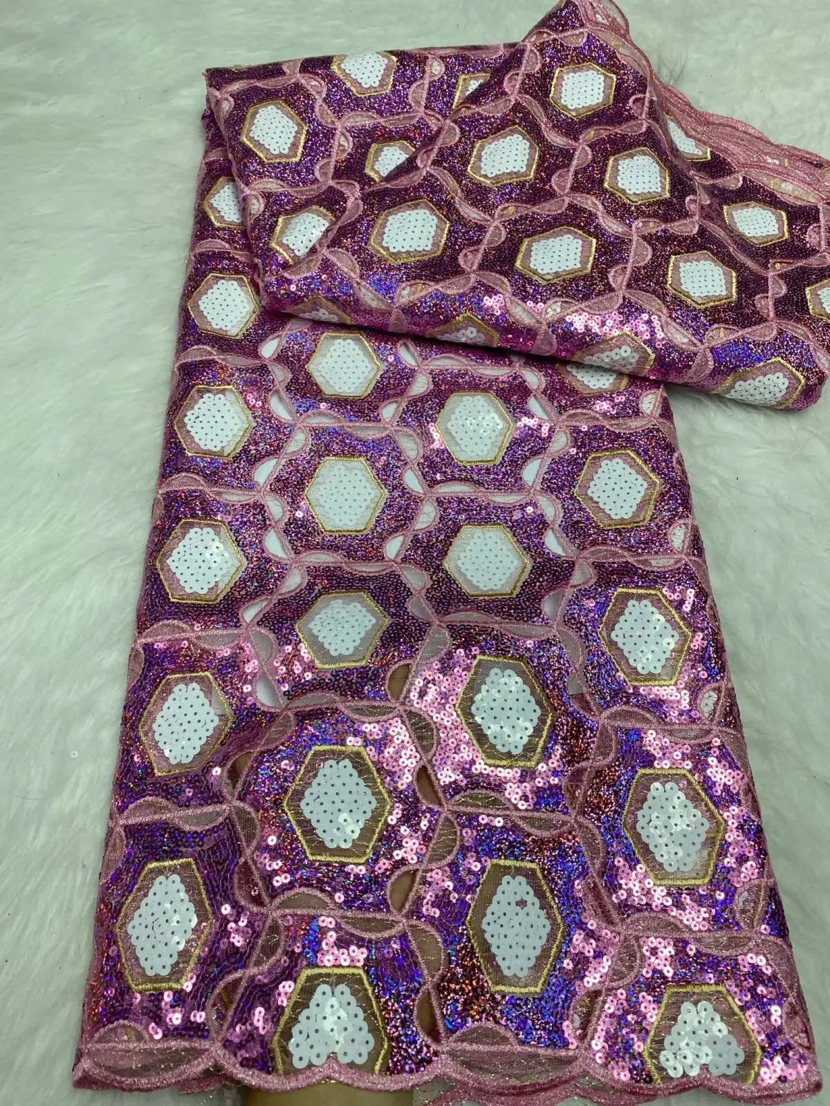 French Mesh Lace Fabric Sequins Bride Dress 2025 High Quality African Lace Fabric 5 Yards Nigerian Tulle Lace Sew -FY