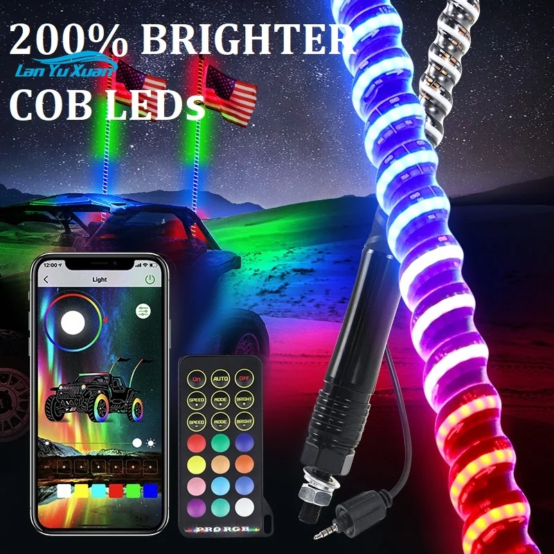 Remote Bluetooh APP Control Brake Turn 2ft 3ft 4ft 5ft 6ft COB Led Whips Light Antenna for Jeep UTV RZR X3