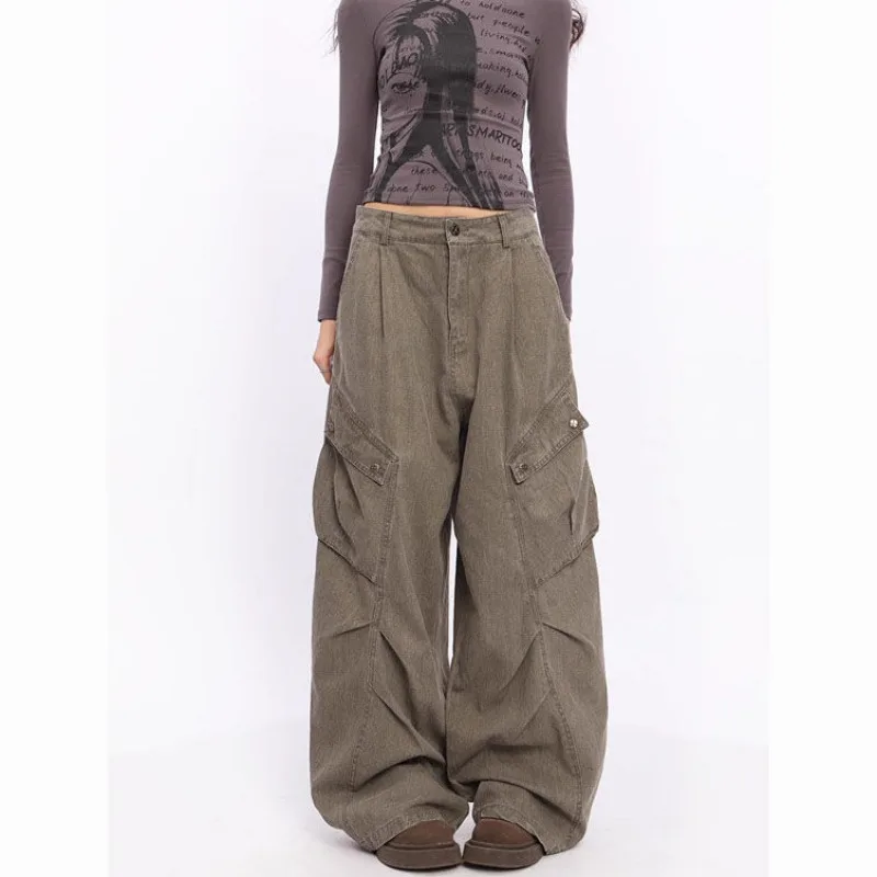 QWEconvex-Jean Cargo Vintage Respzed pour Femme, Pantalon en Denim Baggy, Style Hip Hop Harajuku, Streetwear Rétro Américain, Trashy fjy, Y2k des Années 2000