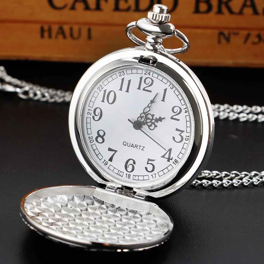 Reloj de bolsillo de cuarzo plateado de lujo para hombres y mujeres, collar de moda, cadena colgante, regalo de joyería Steampunk