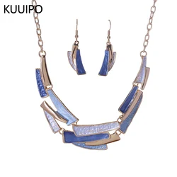 Fashion Blue Drip Oil Geometric Jewelry Sets for Women Accessories Gold Color Necklace and Earrings Set Daily Party Prom Gift