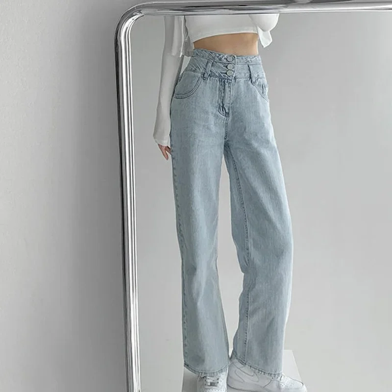 Autumn High Waisted Straight Jeans Fashion Women Clothing Cargo Pants Boyfriend Streetwear Y2K Girls Baggy Full Length Trousers